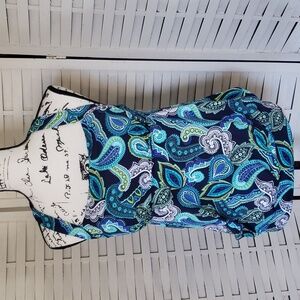 Lands End blue paisley black halter built in bra  tankini size 10